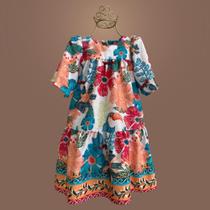 Vestido Infantil Estampa Floral com Manga Floral Charmoso para Meninas