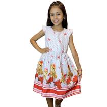 Vestido Infantil Estampa Ursinho Bolinhas Moda Menina Festa Princesa