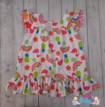 Vestido Infantil Estampado Floral Animais Gola Quadrada tamanho 1 ao 8
