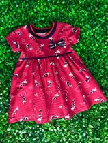 Vestido Infantil Estampado Gato Frances Vermelho Tam G-BB