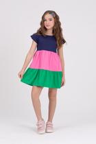Vestido Infantil Evasê Camadas Bordado Marinho Vestido Infantil Evasê Camadas Bordado Marinho