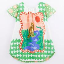Vestido Infantil Fábula Jaguaflor Oncinha Verde
