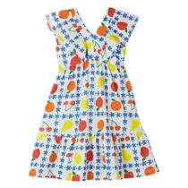 Vestido Infantil Fábula Malha Branco Estampa Frutas Frufru