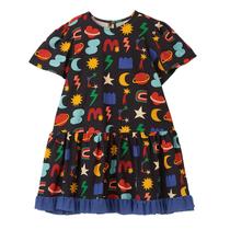 Vestido Infantil Fábula Malha Preto Cosmotipo Barra Babado