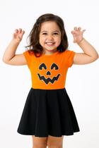 Vestido Infantil Fantasia Abóbora Halloween Brilha Escuro Minideia
