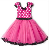 Vestido Infantil Fantasia Halloween Carnaval de Minnie Rosa e Vermelho com Bolinhas Brancas