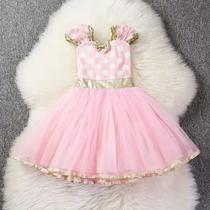 Vestido Infantil Fantasia Halloween Carnaval Minnie Minie com Bolinhas Brancas