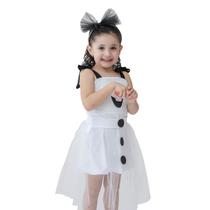 Vestido Infantil Fantasia Menina Halloween Branco Tiara Vestido Infantil Fantasia Menina Halloween Branco Tiara