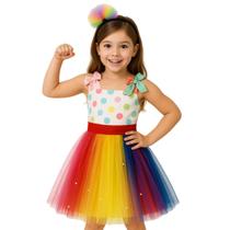 Vestido Infantil Fantasia Menina Halloween Palhaço Tiar