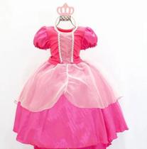 Vestido Infantil Fantasia Princesa Autora + Coroa P M G Gg Vestido Infantil Fantasia Princesa Autora + Coroa P M G Gg