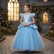 Vestido Infantil Fantasia Princesa Cinderela Clássico Ella