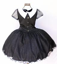 Vestido Infantil Fantasia Wandinha Festa Aninversario Tematico