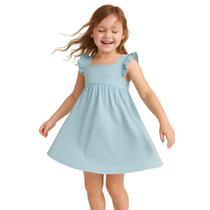Vestido Infantil Feminino Azul com Babado nas Mangas Meninas