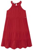 Vestido Infantil Feminino Em Air Flow Textura Vermelho Natal Design Formal Confortável Kukiê