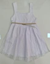 Vestido Infantil Feminino Have Fun Renda Branco Alça Larga com Cinto Tam 4