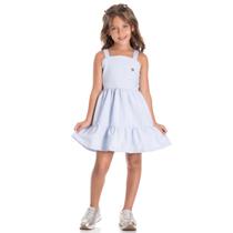 Vestido infantil feminino linho ecológico de alça e lastex costas - azul