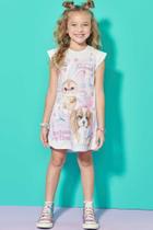 Vestido Infantil Feminino Malha Crepe Foil Manga Curta Menina Kukiê