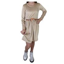 Vestido Infantil Feminino Modernice Canelado e Cinto Marrom