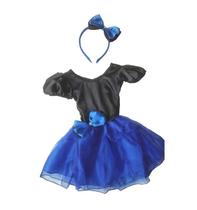 Vestido Infantil Feminino Preto e Azul Com Tiara