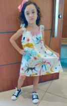 Vestido infantil feminino Safari branco com animais coloridos