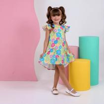 Vestido Infantil Feminino Verão Floral Verde