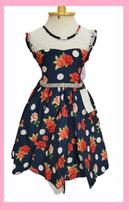 Vestido Infantil Festa Azul Escuro flores Vestido Infantil Festa Azul Escuro flores