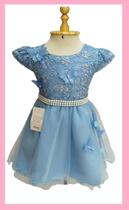 Vestido Infantil Festa Azul Jardim