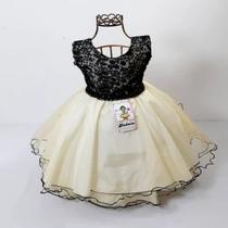 Vestido Infantil Festa Casamento Renda Preta E Cinto Pérolas