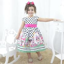 Vestido infantil festa com tema das mínis bonecas Lol surprise