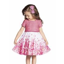 Vestido Infantil Festa Corpo Renda Pink e Saia Florida Branco e Pink - Ninali TAMANHO 1 (SKU 5999)