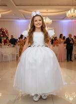 Vestido Infantil Festa Daminha Heloisa Branco Luxo Cinto De Pérolas