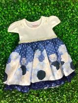 Vestido Infantil Festa Estampado Flores Azul Cinto de Perolas TAM M-BB