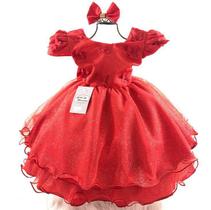 Vestido Infantil Festa Final De Ano Princesa Natal Vermelho Borboletas Brilhoso