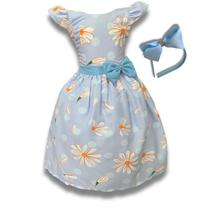 Vestido Infantil Festa Floral Azul E Margaridas C/tule Luxo