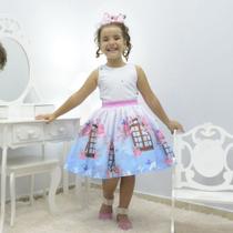 Vestido infantil festa floral com borboletas azuis Vestido infantil festa floral com borboletas azuis