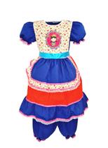 Vestido Infantil Festa Junina Azul Royal Boneca Com Shorts
