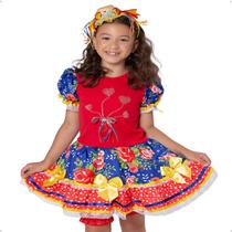 Vestido Infantil Festa Junina Caipira Corações Brilho