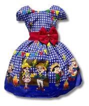 Vestido Infantil Festa Junina Casal Caipira Xadrez Azul Vestido Infantil Festa Junina Casal Caipira Xadrez Azul