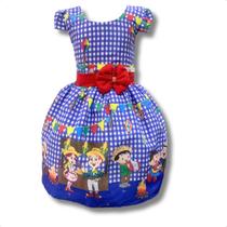 Vestido Infantil Festa Junina Casal Caipira Xadrez Azul Vestido Infantil Festa Junina Casal Caipira Xadrez Azul