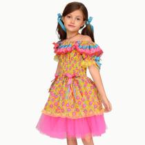 Vestido Infantil Festa Junina Floral Bambolê 760 Amarelo