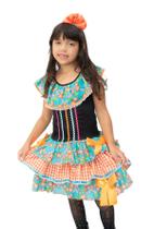 Vestido Infantil Festa Junina Florido Laranja e Preto + Arco Vestido Infantil Festa Junina Florido Laranja e Preto + Arco