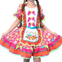 Vestido Infantil Festa Junina Luxo Floral Rodado Roupa Caipira pra Menina Com Mini Chapeu de Palha Vestido Infantil Festa Junina Luxo Floral Rodado Roupa Caipira pra Menina Com Mini Chapeu de Palha