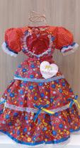 Vestido Infantil Festa Junina São João Caipira Rendado Coração Brilhante Vestido Infantil Festa Junina São João Caipira Rendado Coração Brilhante