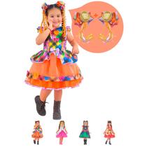 Vestido Infantil Festa Junina São João - Várias Cores + 2 Laço Cabelo - Moderna Meninas