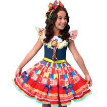 Vestido Infantil Festa Junina Super Luxo Xadrez Vermelho Roupa Caipira Rodado Bandeirinhas Com 2 Laços De Cabelo Vestido Infantil Festa Junina Super Luxo Xadrez Vermelho Roupa Caipira Rodado Bandeirinhas Com 2 Laços De Cabelo