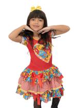 Vestido Infantil Festa Junina Vermelho Bandeirinha com Tiara
