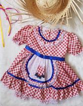 Vestido Infantil Festa Junina Xadrez Rosa com Avental e Detalhes em Renda Vestido Infantil Festa Junina Xadrez Rosa com Avental e Detalhes em Renda