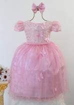 Vestido Infantil Festa Luxo Borboleta Rosa Jardim Encantado E Tiara - pingo de gente