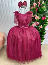 Vestido Infantil Festa Luxo Longo Marsala Tule Glitter