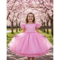 Vestido Infantil Festa Luxo Princesa Pérolas Manga Bufante